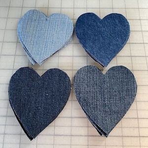 25 Hand cut denim hearts/4x4-1/4”/fabric hearts/blue jean hearts/crafting hearts