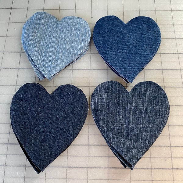 25 Hand cut denim hearts/4x4-1/4”/fabric hearts/blue jean hearts/crafting hearts