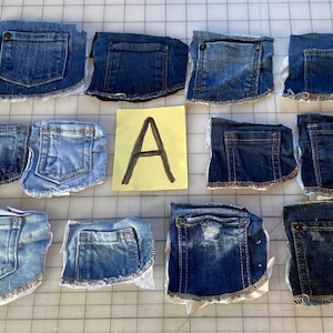 12 blue denim coin pockets/jean pockets/denim scraps/denim watch pockets/jean pieces