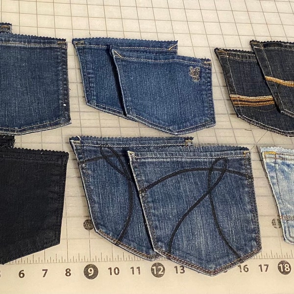 6 sets blue jean back pockets/denim back pockets/salvaged back pockets/denim scraps/jean pieces/silverware holder/table setting