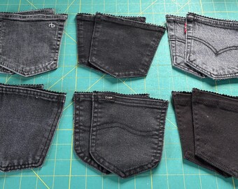 6 sets black denim back pockets/12 Jean pockets/denim scraps/salvaged pockets/black jean pockets/silverware holder/place setting