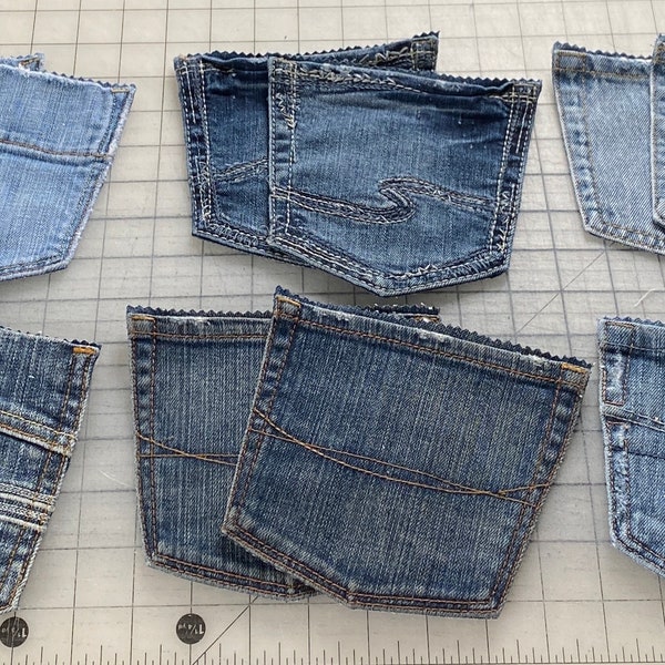 6 sets distressed blue jean back pockets/distressed denim pockets/jean scraps/craft pockets/salvaged jean pockets/jean pieces