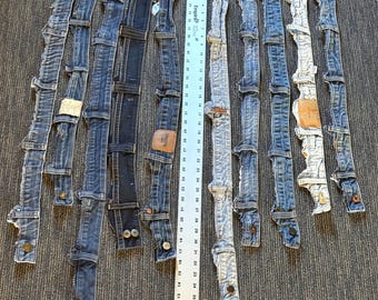 Denim Belt, 90s Curved Hipster Style | Large Brass Buckle