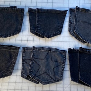 6 sets black denim back pockets/12 Jean pockets/denim scraps/salvaged pockets/black jean pockets/silverware holder/place setting