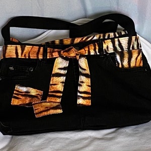Monedero jean denim negro estampado tigre/monedero jean tamaño mediano/forro/cremallera