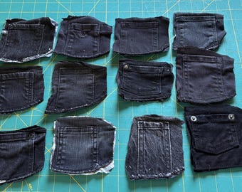 12 black denim coin pockets/watch pockets/denim scraps/black jean pockets
