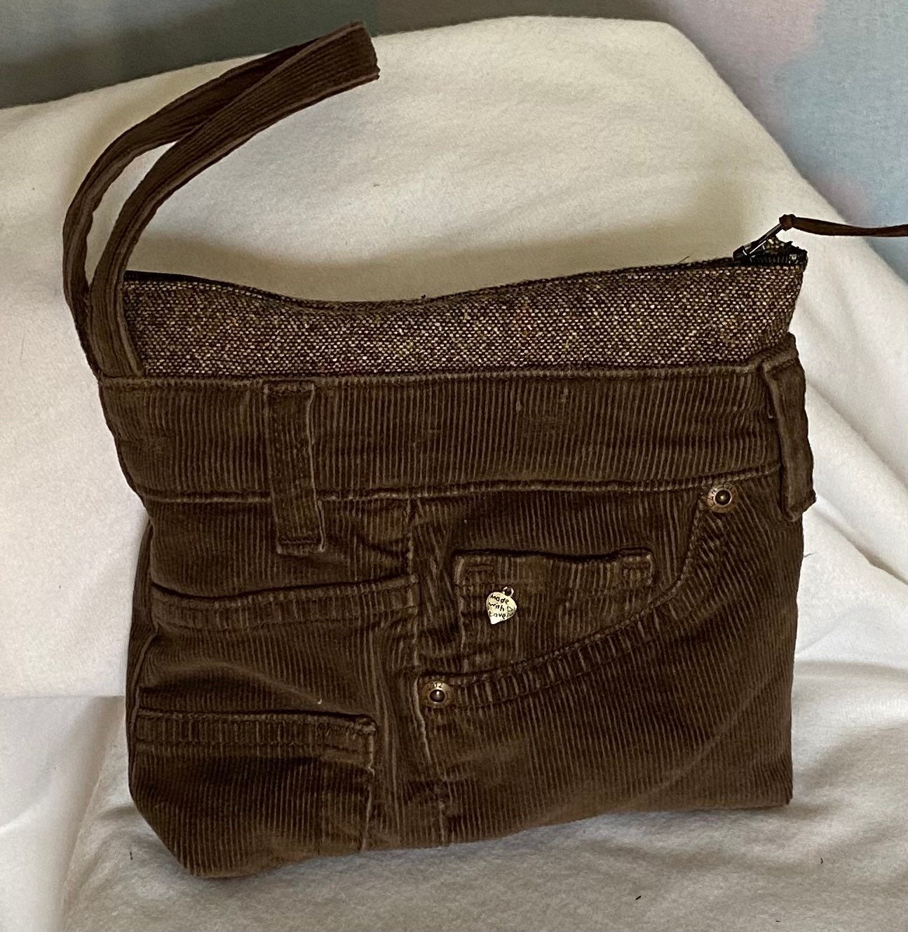 4.5 Brown Corduroy & Stripy Leather Circular Sling Bag — Gratitude  Collectionz