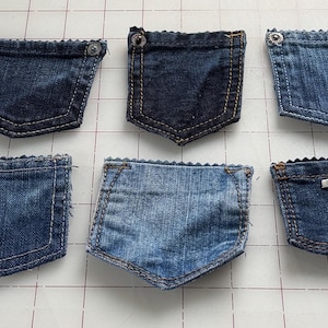 Denim Coin Pockets, Jean Scraps, 3x3, 10 miniature denim pockets