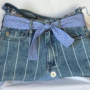 Cartera de mezclilla azul con rayas/bolso de mezclilla reciclado/bolso de mezclilla grande/forro/cremallera/cartera de mezclilla con rayas