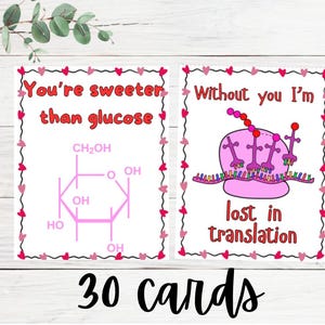 Tarjetas de San Valentín de biología: juego de 30 tarjetas para clases, profesores, estudiantes, compañeros de laboratorio, amigos: hojas imprimibles, descarga instantánea