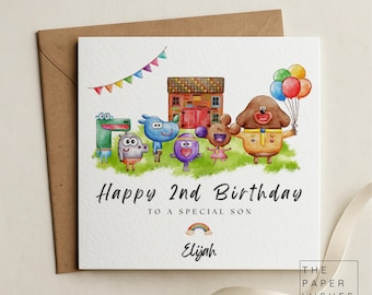 Personalised Hey Duggee Birthday Card – Custom Name Kids Card – Cute Animal Friends Party Scene – Colourful Toddler Birthday Card