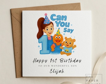 Personalised 1st Birthday Card – Cute Learning Character Card for Son or Daughter