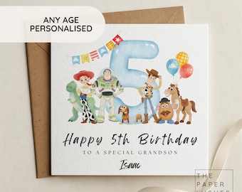 Personalised Toy Story-Inspired Birthday Card – Custom Any Age Name Birthday Card – Cowboy & Space Ranger Party Theme
