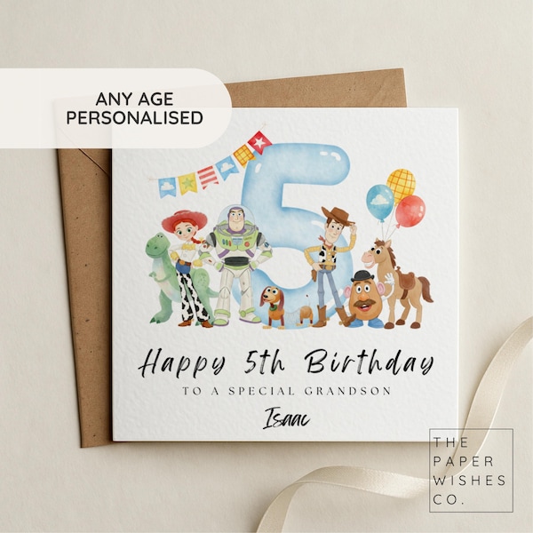 Personalised Toy Story-Inspired Birthday Card – Custom Any Age Name Birthday Card – Cowboy & Space Ranger Party Theme