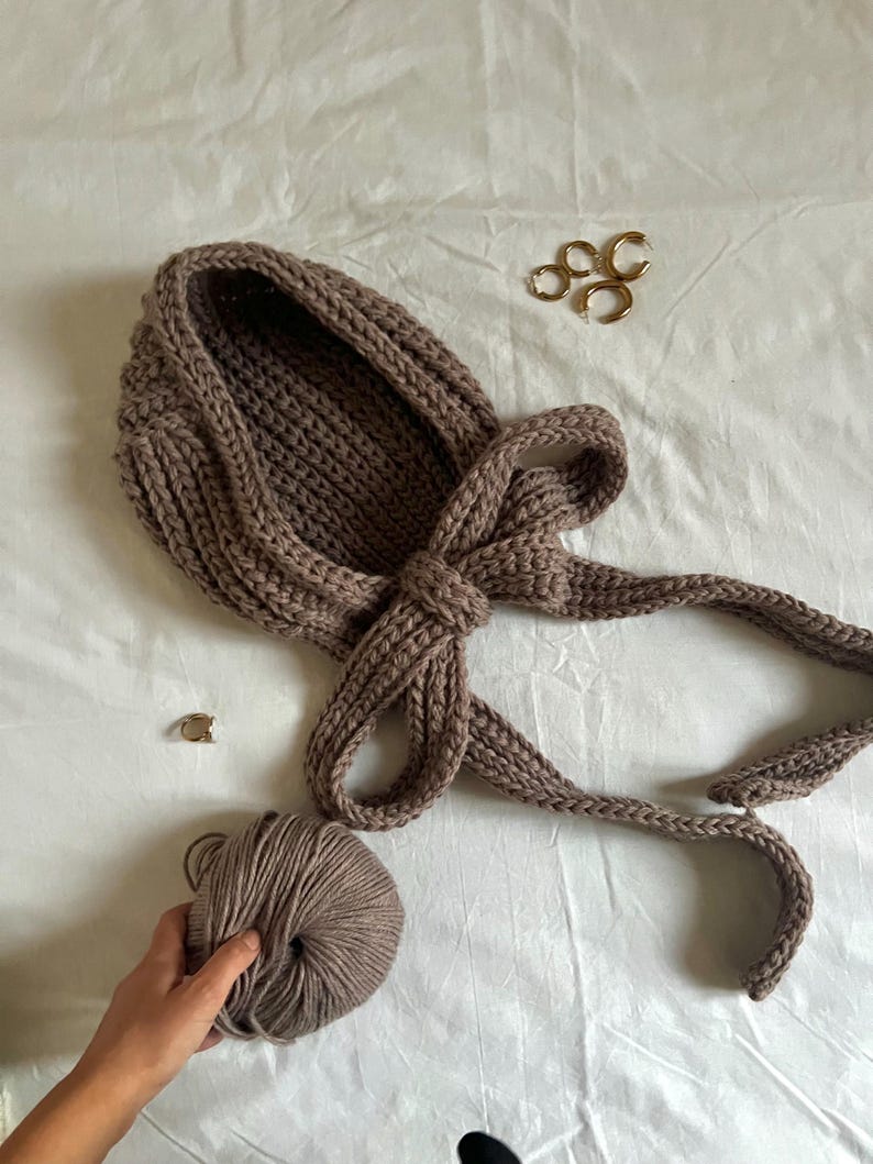 Crochet Bonnet Pattern Winter Hat, Wool Cottagecore Adult Hood Scarf Pattern PDF Download image 16