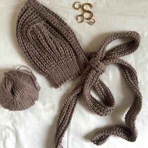 Crochet Bonnet Pattern Winter Hat, Wool Cottagecore Adult Hood Scarf Pattern PDF Download image 11