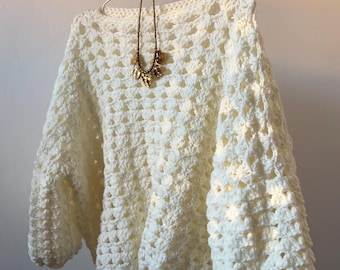 Crochet Sweater Pattern, Bell Sleeve Pullover, Beginner-Friendly (PDF Download)