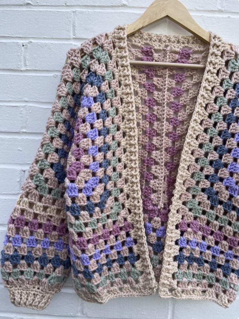 POL Open Front Crochet Cardigan with Granny Square Pattern