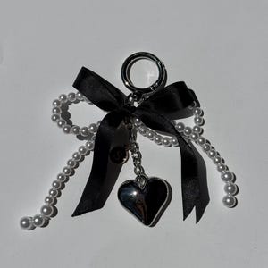 Pearl Bow Keychain: Cherry Charm, Customizable Initial