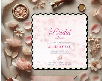 Romantic Pink Petal Bridal Shower Invitation - Instant Download