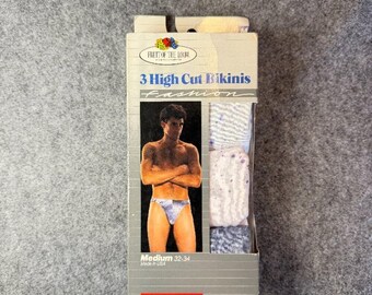 Vintage Fruit of the Loom High Cut Bikinis 1987 New In Box Men Medium 32 34 Rare
