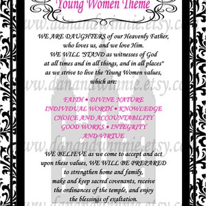 LDS Young Women Theme Printable 4 Different Colors 8.5x11 Inch | Etsy