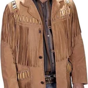 Brown Suede Leather Western Jacket: Cowboy Fringe Rodeo Coat