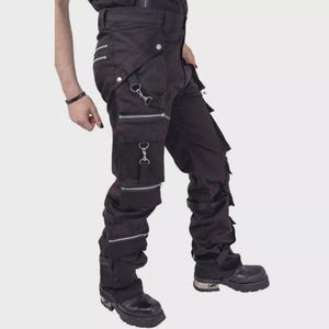 Black Gothic Unisex Trousers Punk Rock Alternative Pants, Fit Emo Streetwear, Tactical Pants, Industrial Gothic Techwear