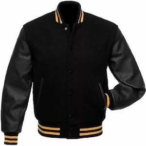 Men&#39;s Varsity Letterman Jacket – Black Wool Blend Bomber | Retro Baseball College Style