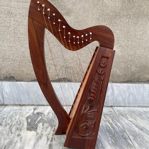 Handcrafted 12-String Rosewood Lyre Harp | Celtic Style Carved Harp | Free Bag, Tuning Key & Extra Strings