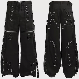 Black Gothic Bondage Pants | Cyberpunk Techwear Trousers with D-Rings, Chains and Straps | Men’s Alt Streetwear Festival Pants