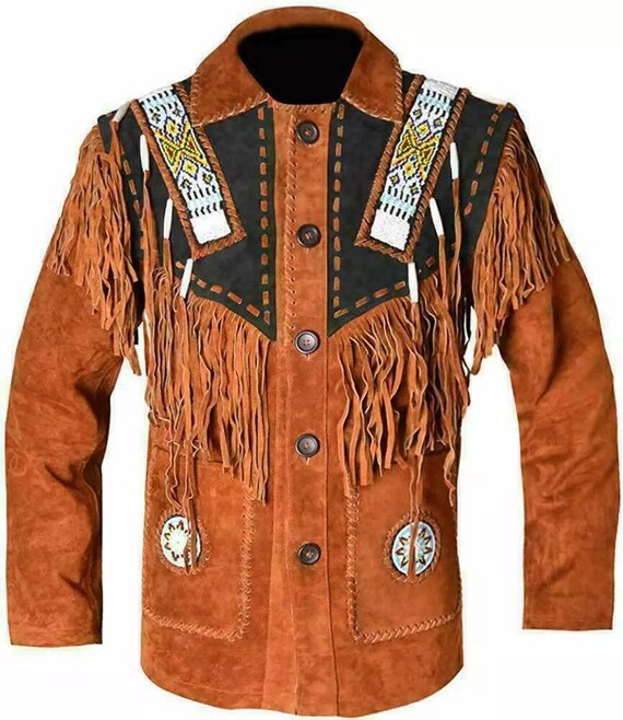 Veste en cuir de cowboy style western en daim pour homme Travail