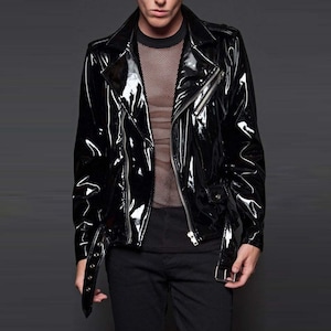 New Men Gothic Handmade Moto Black PVC Vinyl Jacket Stylish Motorcycle Jacket