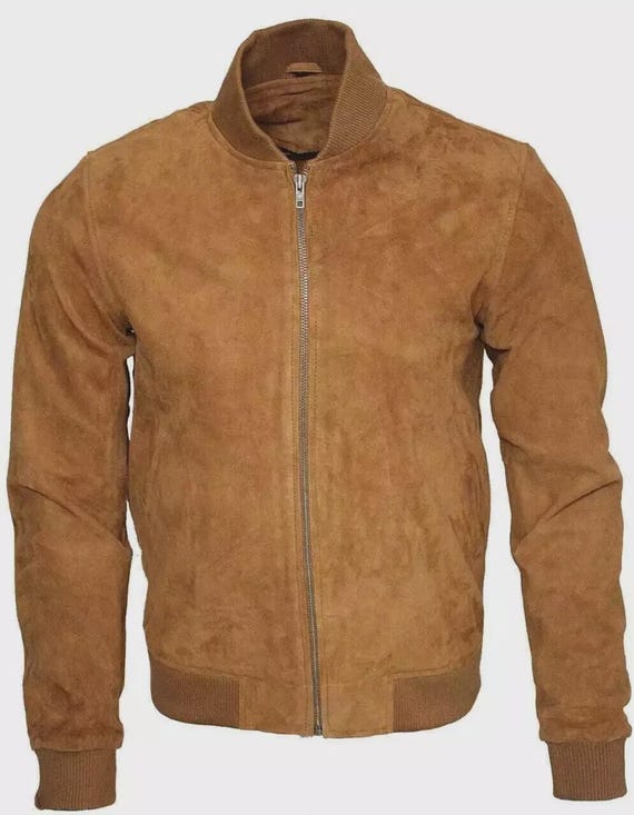 Jaqueta masculina de couro camurça estilo cowboy com zíper