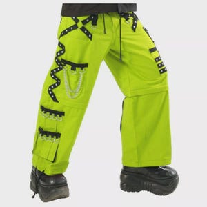 Cyberpunk Neon Green Rave Pants – Unisex Techwear Chain Trousers, Festival Cargo Pants with Straps