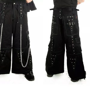 All-Black Gothic Rave Pants with Chains & Studs – Unisex Alternative Streetwear Cyber Goth Pants - Alternative Fashion Trouser