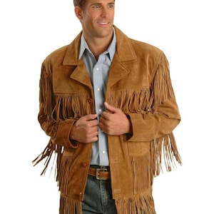 Western Suede Leather Jacket Cowboy Style Vintage Classic Coat With Fringes