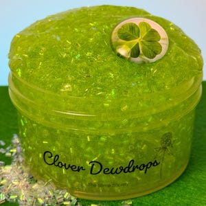 Clover Dewdrops – Enchanted Green Clear Slime with Shimmering Bingsu Beads, Scented with Clover & Fresh Grass for a Touch of Spring Magic