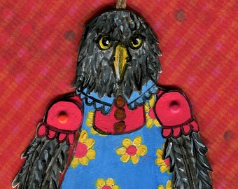 Crow Paper Doll. One of a kind, Unique Wrapping Décor, Art Doll, Raven, Black Bird