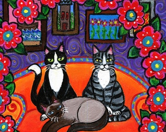 Original Folk Art Cat Painting 9x12 Original Acrylic, Wall Art