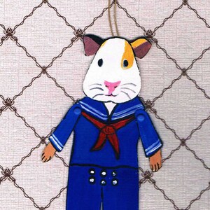 Cavia, uno di tipo carta bambola, bambola da collezione di arte, decorazione OOAK, tag regalo, arredamento Wrapping, marinaio Vintage, decorazione nautica