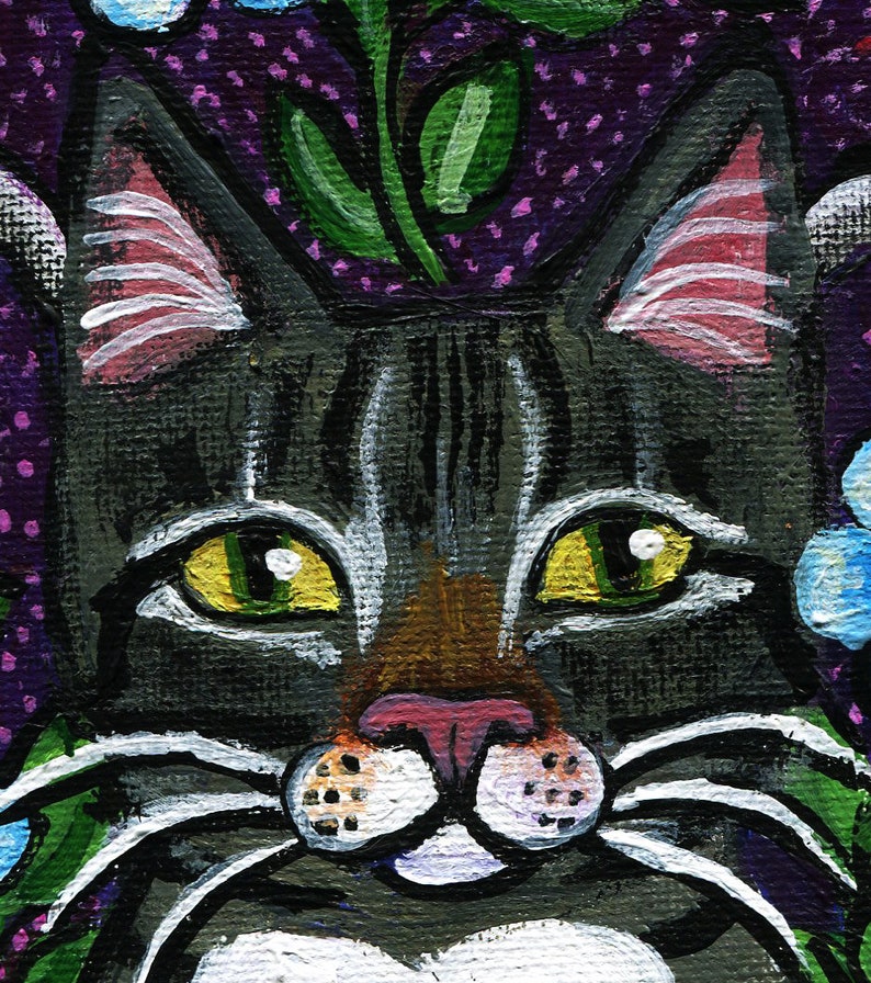 Original Folk Art Painting of Cute Gray Tabby Cat With Antlers - Etsy