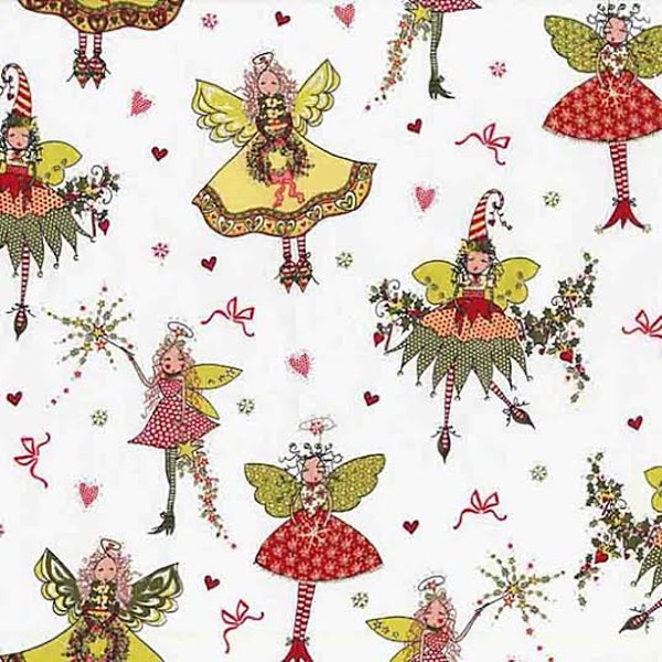 White Heaven Fabric by Michael Miller GLITTER SPARKLE Cute Whimsical Pixie Faires Fairy on White