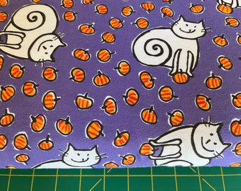 Kitty cat kittens Halloween pumpkin white cats on purple FLANNEL cotton fabric material
