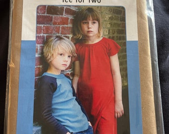 Figgy’s sewing pattern girls boys tee shirt knit fabric knits sleeves 12 mo- size 7 baby toddler kids dress too