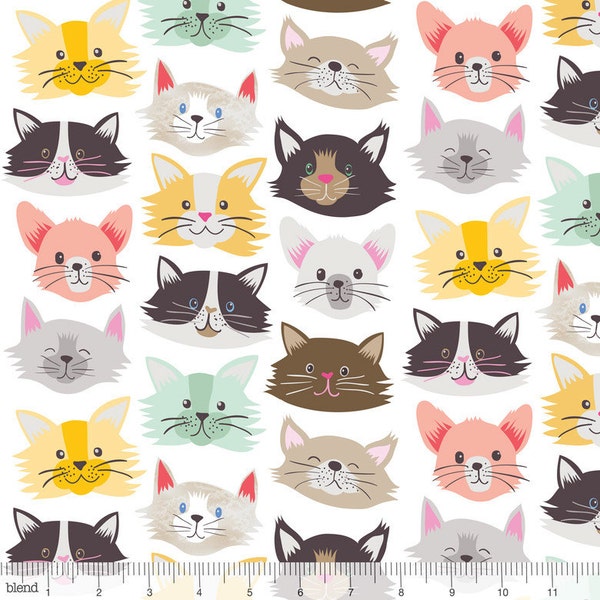 Best in Show Blend Fabric Kitty Cat Faces Cats by Maude Asbury on Creamy White