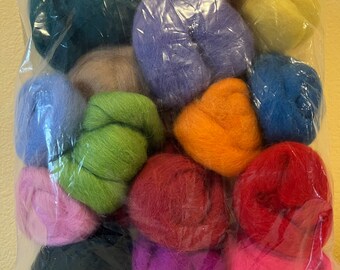 Wool roving felting bundles 7.5 ounces multi bright colors collection new unopened