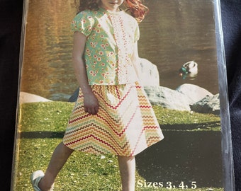 Girls sewing pattern maw bell ziggity zag skirt top blouse sizes 3-5