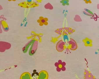 Stretch jersey KNIT fabric cotton Lycra ballet dancer fairy magic wand pink hearts flowers 60 in wide