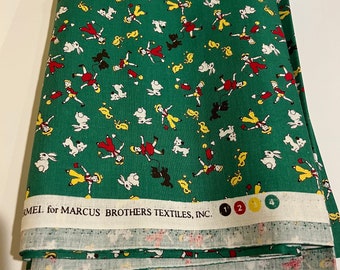 OOP HTF aunt grace marcus fabric material 1930’s feedsack vintage reproduction 1999 kids farm chores chicks bunny duck on green by the yard